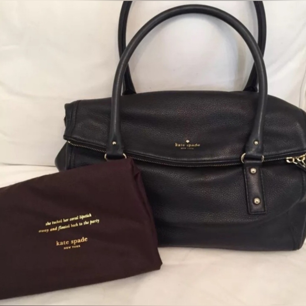 Kate Spade Large Black Leslie Cobble Hill Satchel Bag Purse With Dust Bag